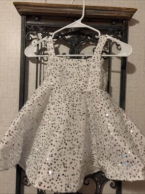 Girls White Sequin Party Dress with Sparkle Skirt